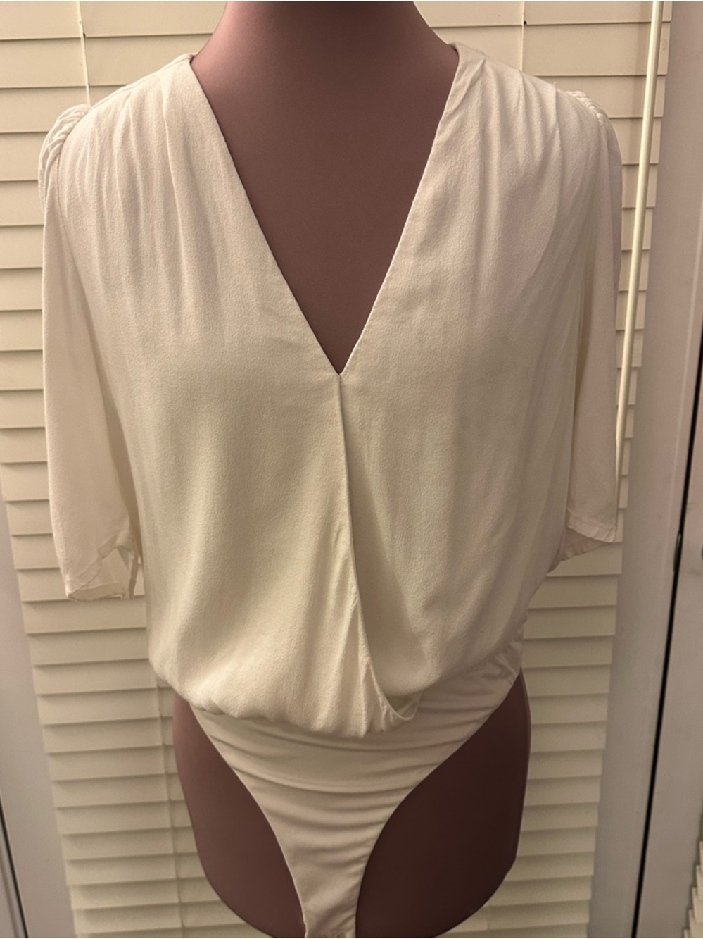 Women's White V-Neck Draped Bodysuit